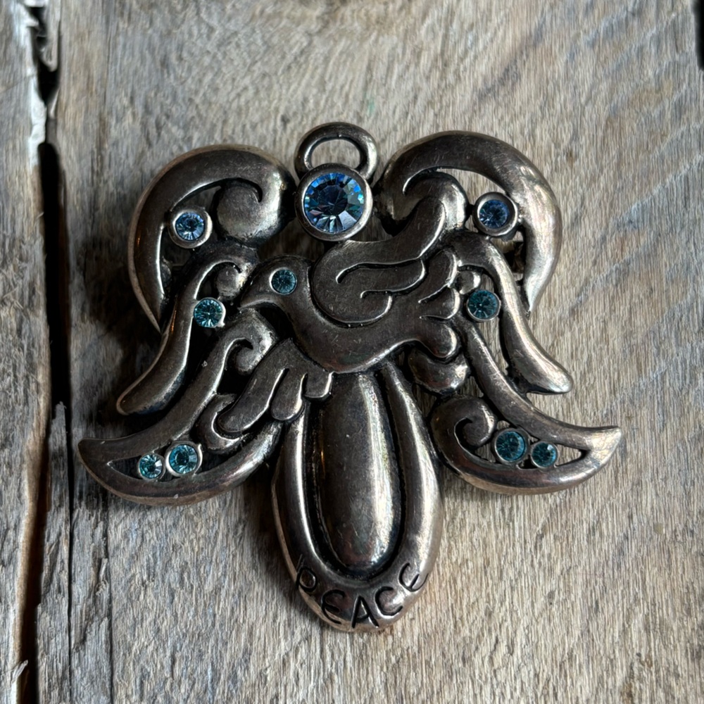 Barse Sterling Silver and Blue CZ Angel 'Peace' Brooch